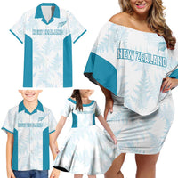 Custom New Zealand Silver Fern Football Family Matching Off Shoulder Short Dress and Hawaiian Shirt Come On All White