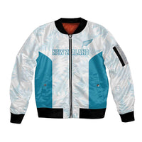 Custom New Zealand Silver Fern Football Sleeve Zip Bomber Jacket Come On All White LT14 Unisex White - Polynesian Pride