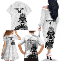 Custom Aotearoa Football Family Matching Off The Shoulder Long Sleeve Dress and Hawaiian Shirt NZ Maori Tiki Go Champions