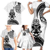 Custom Aotearoa Football Family Matching Short Sleeve Bodycon Dress and Hawaiian Shirt NZ Maori Tiki Go Champions