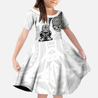 Custom Aotearoa Football Family Matching Tank Maxi Dress and Hawaiian Shirt NZ Maori Tiki Go Champions LT14 Daughter's Dress White - Polynesian Pride