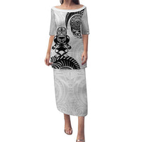 Custom Aotearoa Football Puletasi NZ Maori Tiki Go Champions LT14 Long Dress White - Polynesian Pride