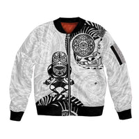 Custom Aotearoa Football Sleeve Zip Bomber Jacket NZ Maori Tiki Go Champions LT14 Unisex White - Polynesian Pride