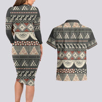 Vintage Bula Fiji Masi Couples Matching Long Sleeve Bodycon Dress and Hawaiian Shirt Fijian Tapa Cloth - Polynesian Pride
