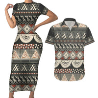 Vintage Bula Fiji Masi Couples Matching Short Sleeve Bodycon Dress and Hawaiian Shirt Fijian Tapa Cloth - Polynesian Pride