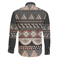 Vintage Bula Fiji Masi Family Matching Off The Shoulder Long Sleeve Dress and Hawaiian Shirt Fijian Tapa Cloth - Polynesian Pride