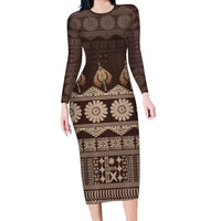 Bula Fiji Iri ni Meke Long Sleeve Bodycon Dress Kuvui Fijian Masi - Polynesian Pride