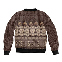 Bula Fiji Iri ni Meke Sleeve Zip Bomber Jacket Kuvui Fijian Masi LT14 - Polynesian Pride