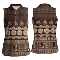 Bula Fiji Iri ni Meke Women Sleeveless Polo Shirt Kuvui Fijian Masi - Polynesian Pride