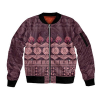 Bula Fiji Iri ni Meke Sleeve Zip Bomber Jacket Piqi Fijian Masi LT14 Unisex Pink - Polynesian Pride