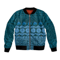 Bula Fiji Iri ni Meke Bomber Jacket Karakarawa Fijian Masi LT14 Unisex Blue - Polynesian Pride
