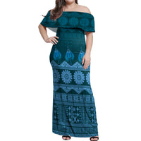 Bula Fiji Iri ni Meke Off Shoulder Maxi Dress Karakarawa Fijian Masi - Polynesian Pride