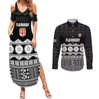 Fiji Tapa Rugby Custom Couples Matching Summer Maxi Dress and Long Sleeve Button Shirt Go Fijiana - Polynesian Pride