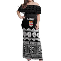 Fiji Tapa Rugby Custom Off Shoulder Maxi Dress Go Fijiana - Polynesian Pride