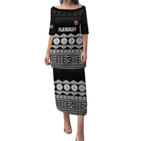 Fiji Tapa Rugby Custom Puletasi Go Fijiana LT14 Long Dress Black - Polynesian Pride