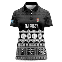 Fiji Tapa Rugby Custom Women Polo Shirt Go Fijiana LT14 Female Black - Polynesian Pride