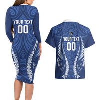 Auckland 2026 Rugby Custom Couples Matching Long Sleeve Bodycon Dress and Hawaiian Shirt NZ Maori Silver Fern