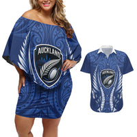 Auckland 2026 Rugby Custom Couples Matching Off Shoulder Short Dress and Hawaiian Shirt NZ Maori Silver Fern
