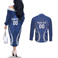 Auckland 2026 Rugby Custom Couples Matching Off The Shoulder Long Sleeve Dress and Long Sleeve Button Shirt NZ Maori Silver Fern