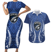Auckland 2026 Rugby Custom Couples Matching Short Sleeve Bodycon Dress and Hawaiian Shirt NZ Maori Silver Fern