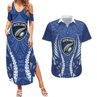 Auckland 2026 Rugby Custom Couples Matching Summer Maxi Dress and Hawaiian Shirt NZ Maori Silver Fern