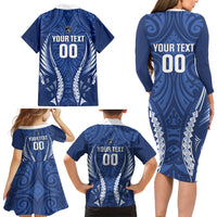 Auckland 2026 Rugby Custom Family Matching Long Sleeve Bodycon Dress and Hawaiian Shirt NZ Maori Silver Fern LT14 Mom's Dress Blue - Polynesian Pride