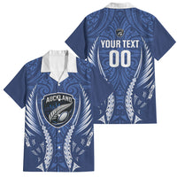 Auckland 2026 Rugby Custom Family Matching Mermaid Dress and Hawaiian Shirt NZ Maori Silver Fern LT14 Dad's Shirt - Short Sleeve Blue - Polynesian Pride