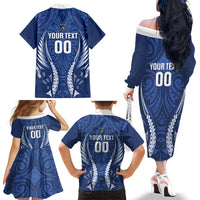 Auckland 2026 Rugby Custom Family Matching Off The Shoulder Long Sleeve Dress and Hawaiian Shirt NZ Maori Silver Fern LT14 Mom's Dress Blue - Polynesian Pride