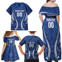 Auckland 2026 Rugby Custom Family Matching Off Shoulder Maxi Dress and Hawaiian Shirt NZ Maori Silver Fern LT14 Mom's Dress Blue - Polynesian Pride