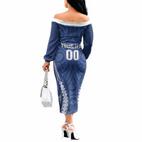 Auckland 2026 Rugby Custom Off The Shoulder Long Sleeve Dress NZ Maori Silver Fern LT14 - Polynesian Pride