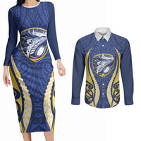 Bay of Plenty 2026 Rugby Custom Couples Matching Long Sleeve Bodycon Dress and Long Sleeve Button Shirt NZ Maori Silver Fern LT14 Blue - Polynesian Pride