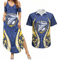 Bay of Plenty 2026 Rugby Custom Couples Matching Summer Maxi Dress and Hawaiian Shirt NZ Maori Silver Fern LT14 Blue - Polynesian Pride