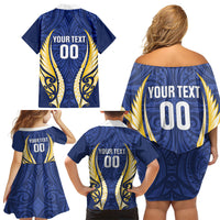 Bay of Plenty 2026 Rugby Custom Family Matching Off Shoulder Short Dress and Hawaiian Shirt NZ Maori Silver Fern LT14 Mom's Dress Blue - Polynesian Pride