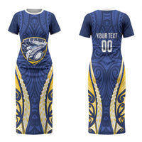 Bay of Plenty 2026 Rugby Custom Family Matching Short Sleeve Bodycon Dress and Hawaiian Shirt NZ Maori Silver Fern LT14 Mom's Dress Blue - Polynesian Pride