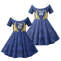 Bay of Plenty 2026 Rugby Custom Family Matching Short Sleeve Bodycon Dress and Hawaiian Shirt NZ Maori Silver Fern LT14 Daughter's Dress Blue - Polynesian Pride