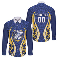 Bay of Plenty 2026 Rugby Custom Family Matching Tank Maxi Dress and Hawaiian Shirt NZ Maori Silver Fern LT14 Dad's Shirt - Long Sleeve Blue - Polynesian Pride