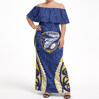 Bay of Plenty 2026 Rugby Custom Off Shoulder Maxi Dress NZ Maori Silver Fern LT14 Women Blue - Polynesian Pride