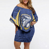 Bay of Plenty 2026 Rugby Custom Off Shoulder Short Dress NZ Maori Silver Fern LT14 Women Blue - Polynesian Pride