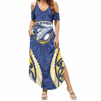 Bay of Plenty 2026 Rugby Custom Summer Maxi Dress NZ Maori Silver Fern LT14 Women Blue - Polynesian Pride