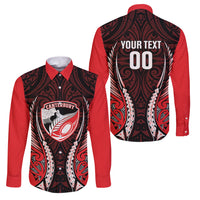 Canterbury 2026 Rugby Custom Family Matching Mermaid Dress and Hawaiian Shirt NZ Maori Silver Fern LT14 Dad's Shirt - Long Sleeve Red - Polynesian Pride