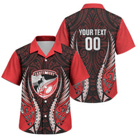 Canterbury 2026 Rugby Custom Family Matching Off Shoulder Maxi Dress and Hawaiian Shirt NZ Maori Silver Fern LT14 Son's Shirt Red - Polynesian Pride