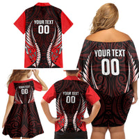 Canterbury 2026 Rugby Custom Family Matching Off Shoulder Short Dress and Hawaiian Shirt NZ Maori Silver Fern