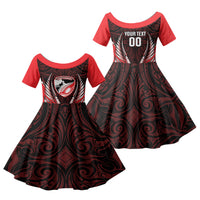 Canterbury 2026 Rugby Custom Family Matching Puletasi and Hawaiian Shirt NZ Maori Silver Fern LT14 Daughter's Dress Red - Polynesian Pride