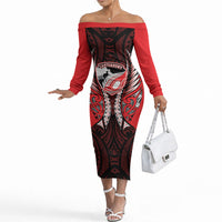 Canterbury 2026 Rugby Custom Off The Shoulder Long Sleeve Dress NZ Maori Silver Fern LT14 Women Red - Polynesian Pride