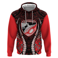 Canterbury 2026 Rugby Custom Zip Hoodie NZ Maori Silver Fern LT14 Pullover Hoodie Red - Polynesian Pride