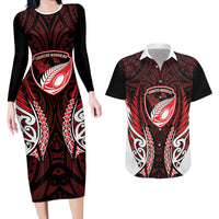 Counties Manukau 2026 Rugby Custom Couples Matching Long Sleeve Bodycon Dress and Hawaiian Shirt NZ Maori Silver Fern