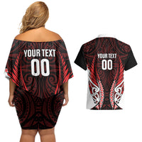 Counties Manukau 2026 Rugby Custom Couples Matching Off Shoulder Short Dress and Hawaiian Shirt NZ Maori Silver Fern