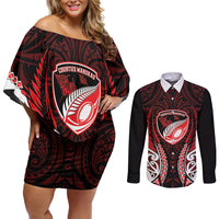 Counties Manukau 2026 Rugby Custom Couples Matching Off Shoulder Short Dress and Long Sleeve Button Shirt NZ Maori Silver Fern