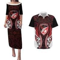 Counties Manukau 2026 Rugby Custom Couples Matching Puletasi and Hawaiian Shirt NZ Maori Silver Fern