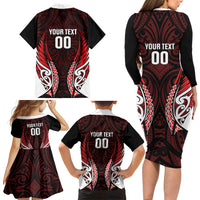 Counties Manukau 2026 Rugby Custom Family Matching Long Sleeve Bodycon Dress and Hawaiian Shirt NZ Maori Silver Fern LT14 Mom's Dress Red - Polynesian Pride